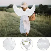 White Wing With Halo And Wand Angel Costume, Feather White Wing For Girls, Angel Wings For Halloween Carnival Cosplay Supplies