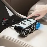 Smart 3-Socket Car Charger with LED Voltage Display & Dual USB Ports - Perfect for All Car Devices!