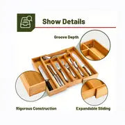 1pc Bamboo Expandable Drawer Organizer For Utensils Holder, Adjustable Cutlery Tray, Drawer Dividers Organizer For Silverware, Flatware And Knives In Kitchen, Bedroom, Living Room, Household Storage Supplies