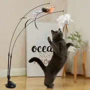Petofstory Double Pole Suction Cup Cat Teaser Stick with Feather and Bird - Interactive Toy for Cats