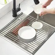 1pc Foldable Dish Drying Rack - Multi-Purpose Sink Drain Rack for Kitchen - Easy to Roll and Store - Kitchen Tools