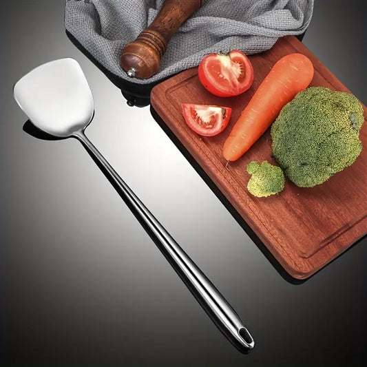2pcs/set, Stainless Steel Kitchen Utensils Set, Wok Spatula And Ladle, Frying Spoon, Frying Shovel, Vegetable Frying Spoon, Extended Handle Shovel, Kitchen Utensils For Household Use, Kitchen Supplies
