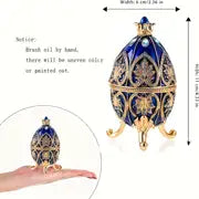 1pc, Egg Jewelry Box, Enameled Faberge Egg Style Decorative, Easter Eggs Jewelry Trinket Box Unique Egg Jewelry Organizer, Metal Box Classic Ornaments Gift For Home Decor, Blue