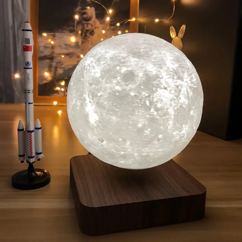 1pc Levitating Moon Table Lamp, Magnetic Floating Night Light With 3 Lighting Modes, 3D Printed Levitation Bedside Table Lamp For Office Bedroom Home Decoration