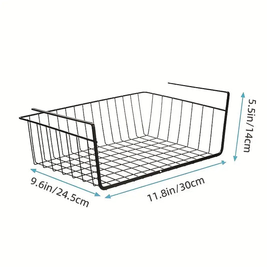 Under Hanging Basket Rack For Maximizing Storage Space Metal Under Shelf Hanging Storage Basket For Home, Desktops And Wardrobe