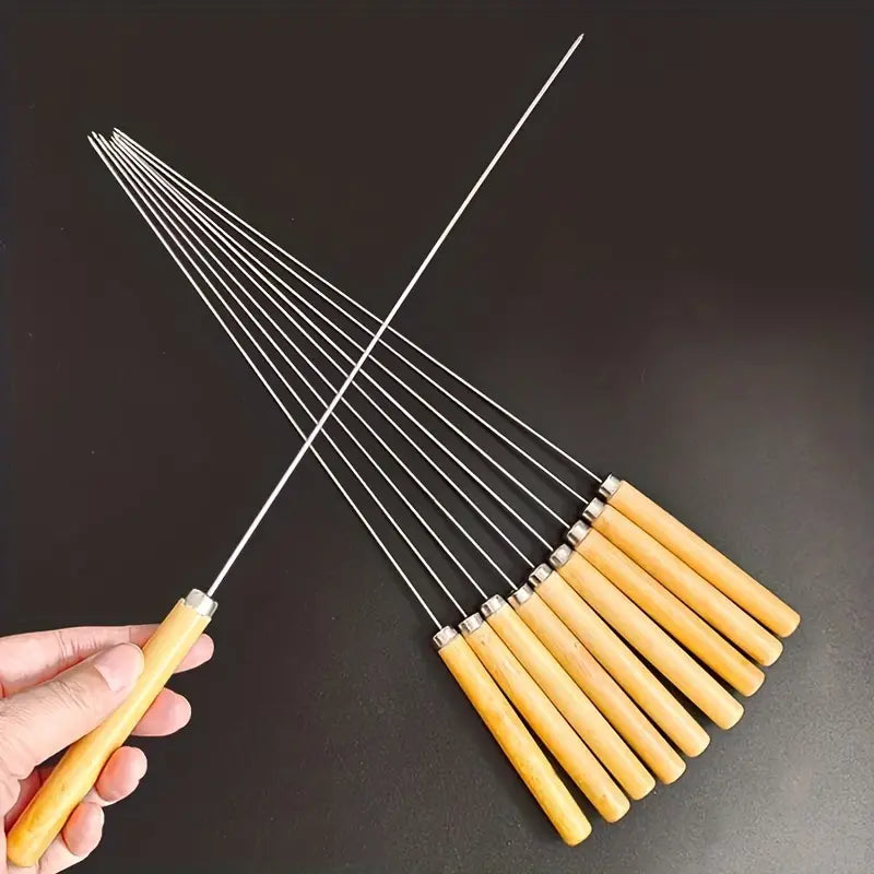 20pcs, Barbecue Skewers, Stainless Steel Skewers For BBQ, Multifunctional Metal BBQ Skewers With Wooden Handle, Grilling Stainless Steel Skewers , BBQ Needle Sticks, Outdoor Cooking, BBQ Supplies