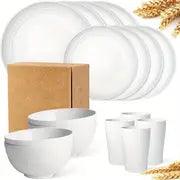 16pcs Unbreakable Dinner Plates, Wheat Straw Dinnerware Sets, Microwave Dishwasher Safe, Reusable Dinnerware, Black Set 8pcs Plates, 4pcs Bowls, 4pcs Cups