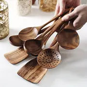 7pcs Natural Teak Wooden Spoons for Cooking - Non-Stick Spatula Set with Comfortable Grip - Perfect for Back to School Supplies