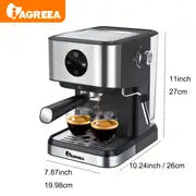 IAGREEA Italian Espresso Machine With Milk Foaming Function, 20 Bar, 1.5L/50oz, Detachable Water Tank, Digital Touch Screen, Semi-automatic Coffee Machine With Steam Stick,automatic Pause, For Espresso/cappuccino/latte, Home Barista, Office, RV