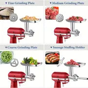 1 Set, Meat Grinder Accessory Set, Metal Food Grinder Attachment For KitchenAid Stand Mixers, Creative, Cost-effective, Easy To Use, Durable, Reusable, Kitchen Supplies, Kitchen Tools (Only Tools)