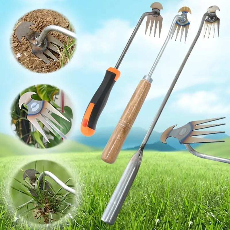 1pc Weed Puller With 4 Teeth, Manganese Steel Forged Gardening Hand Tools, Dual Purpose Weed Remover Tool For Yard, High Strength