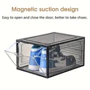 6pcs Shoe Box With Magnetic Door, Plastic Shoes Storage Box, Shoe Collection Display Container, Household Space Saving Storage Organizer For Bedroom, Bathroom, Office, Entryway, Hallway, Closet, Wardrobe, Home, Dorm