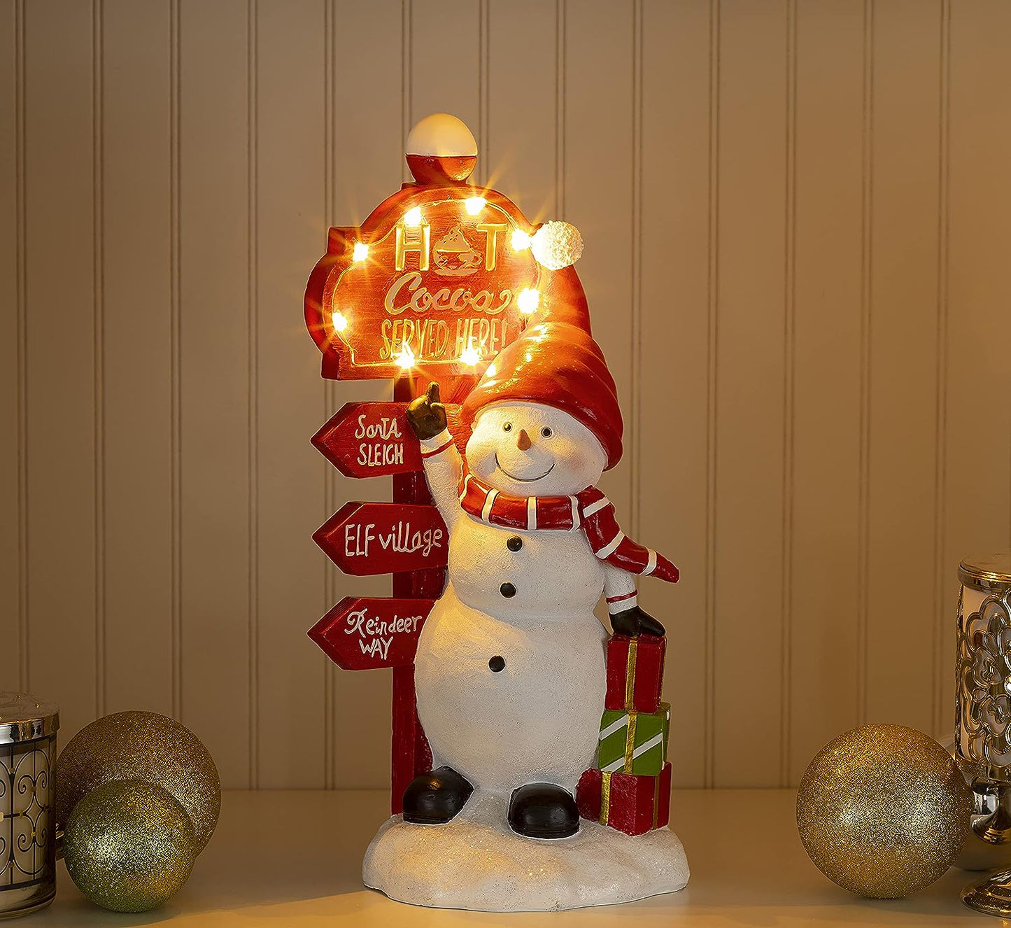 Christmas snowman decoration, Christmas figurines, resin snowman luminous decoration, indoor luminous snowman, LED holiday lighting, snowman indoor holiday fiber optic decoration