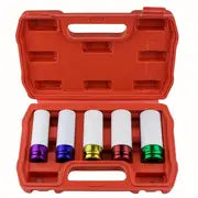 5pcs 1/2 Inch Lug Nut Socket Set, Drive Wheel Protector Socket, Deep Non-marring Impact Socket Set For Tire Protection