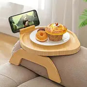 1pc Non-Slip Wooden Sofa Tray With Rotating Phone Holder And Foldable Armrest Table - Perfect For Wide Sofas And Drink Holder Shelf