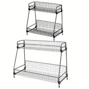 1pc 2-Tier Kitchen and Bathroom Spice Rack - Wire Basket Storage Container for Countertop Shelf Organization - Black and White - Home Kitchen Supplies