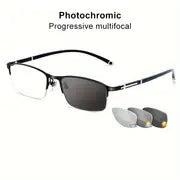 1pc Men's Smart Photochromic Progressive Multifocal Glasses,unisex Glasses TR90 Computer Auto Zoom Glasses