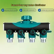 1pc, Zinc Alloy One Way Four Valve Water Distribution Controller Garden Lawn Watering Faucet Joint Water Pipe Switch, Plants Water System With Adjustable Control Valve Switch, Watering Sprinkler Nozzle, Gardening & Lawn Supplies
