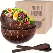 2pcs, Natural Coconut Bowl Set - Creative Salad, Noodles, Yogurt, and Cereal Bowls for Dinner and Breakfast - Kitchen Stuff and Dinnerware for Home and Restaurant Use