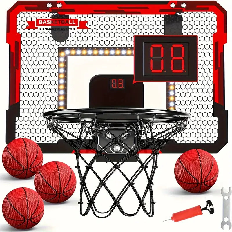 Light Up The Fun: Children's Indoor Basketball Hoop With LED Lights, Electronic Scoreboard & 4 Balls - Perfect Gift For Boys & Teens! Halloween Christmas Gift Halloween Thanksgiving Christmas Gift