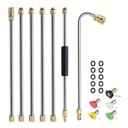 1 Set, High Pressure Cleaning Machine Water Gun Stainless Steel Extension Rod Set With 5 Nozzles 120 Degree Extension Rod Drain Cleaning Rod