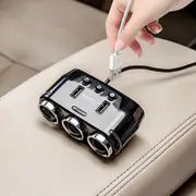 Smart 3-Socket Car Charger with LED Voltage Display & Dual USB Ports - Perfect for All Car Devices!