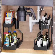 1pc 2-Tier Sliding Under Sink Organizers And Storage, Multifunctional Narrow Space Under Counter Storage Pull Out Cabinet Drawer Organizer, Kitchen Accessories,