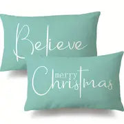 2pcs Christmas Throw Pillow Covers, Christmas Farmhouse Ornaments Believe Holiday Decor Throw Pillow Covers, For Home Sofa, Double Sided Printing, 11.8x19.7 Inch, Set Of 2, Pillow Inserts Not Included