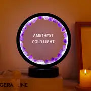 1pc, Rechargeable LED Bedside Lamp with Natural Quartz Amethyst Cluster - Soothing Night Light for Bedroom and Desk - Decorative Circle Lights