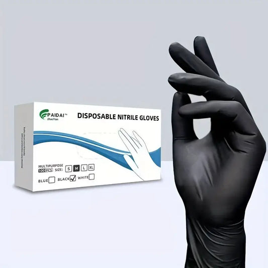 100pcs Guanbo Black Nitrile Disposable Gloves, Thickened Gloves, Food Safety Gloves, Kitchen Gloves, Non-latex Disposable Gloves