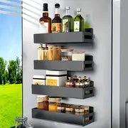 4pcs/set, Magnetic Spice Rack, Magnetic Shelf For Refrigerator, Strong Magnetic Spice Shelf, Kitchen Magnetic Shelf For Refrigerator, Kitchen Utensils, Apartment Essentials, College Dorm Essentials, Ready For School, Back To School Supplies