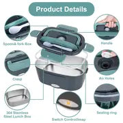 1pc Electric Lunch Box Food Heater, Portable Heating Lunch Box For Cars And Homes, Stainless Steel Container Fork And Spoon And Portable Bag, Car Accessories, Travel Essentials, Fishing Food Box Portable Lunch Heating Box