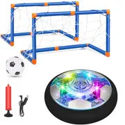 Hover Soccer Ball Set with 2 Goals, USB Rechargeable with LED Light and Inflatable Ball, Air Floating Soccer with Safe Bumper for Indoor Outdoor Sports Ball Game, Football Toy Gift for Kids Boy Girl