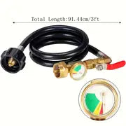 1pack New Updated With Pressure Gauge 36" Propane Refill Adapter Hose,350PSI High Pressure Camping Grill(QCC/Type1 Inlet) 1LB Propane Gas Tank Adapter Connector With ON-Off Control Valve