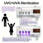 Revolutionize Your Oral Hygiene with this UV Toothbrush Sanitizer Holder - Sterilizer, Wall Mount Sticker, Toothpaste Dispenser, Wireless Charging & Solar Panel!