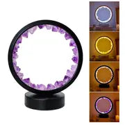 1pc, Rechargeable LED Bedside Lamp with Natural Quartz Amethyst Cluster - Soothing Night Light for Bedroom and Desk - Decorative Circle Lights