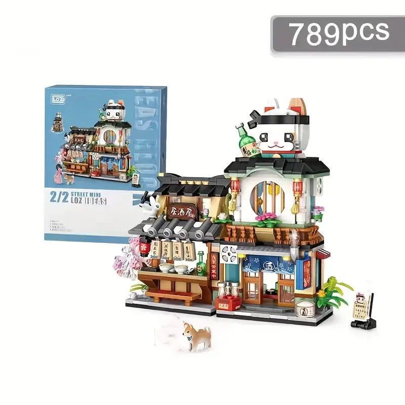 Japanese Street View Izakaya Shop Mini Building Blocks, MOC Creative Japanese Toys Model Set, Home Decoration Desktop Decoration, 789 PCS Simulation Architecture Construction Toy