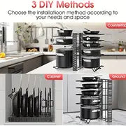 1pc Pot Rack Organizers, 8 Tiers Pots And Pans Organizer For Kitchen Organization & Storage, Adjustable Pot Lid Holders & Pan Rack For Kitchen, Lid Organizer For Pots And Pans