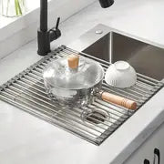 1pc Foldable Dish Drying Rack - Multi-Purpose Sink Drain Rack for Kitchen - Easy to Roll and Store - Kitchen Tools