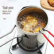 1pc Deep Frying Pot With Strainer Basket Tong Stainless Steel Japanese Tempura Frying Pot For French Fries Chicken, Kitchen Accessories