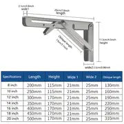 Heavy Duty Folding Shelf Brackets - 8, 10 & 12 - Wall Mounted For Bench Table With Screws