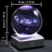 1pc Small 3D Solar System Crystal Ball With LED Base, Night Light For Home Decoration, Gift For Astronomy Lovers