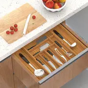 1pc Bamboo Drawer Organizer With Expandable Cutlery Tray Desk Drawer Organizer Grooved Drawer Dividers