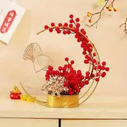 1pc Artificial Red Moon Flower Baskets, Finished Products For Fall Winter Christmas Thanksgiving Decor, Suitable For Home Decoration In Living Room, Dining Room, Bedroom, Kitchen, And Scene Arrangement