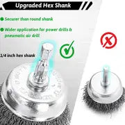 3pcs  Wire Brush Wheel Cup Brush Set, Wire Brush For Drill 1/4 Inch Hex Shank 0.012 Inch Coarse Carbon Steel Crimped Wire Wheel For Cleaning Rust, Stripping And Abrasive, For Drill Attachment