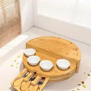 1 Set Bamboo Cheese Board Set With Integrated Slide-Out Drawer And Foldable Storage - Perfect For Family And Friends Gatherings And Celebrations