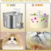 USB Rechargeable Stainless Steel Pet Water Fountain With Water Level Window - 74oz/2.2L Capacity For Indoor Cats