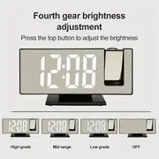 1pc, LED mirror clock,Large 3D Projection Alarm Clock with Mirror, Temperature Display, and Auto Brightness - Perfect for Bedroom and Bedside Use