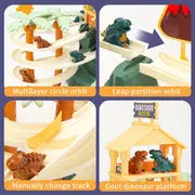 Dinosaurs Climbing Slide Light Up Music Stairs Toy With Five Dinosaur Alloy Race Cars，Halloween And Christmas Gift For Boys And Girls