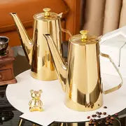 1pc, European Style Golden Coffee Pot - Thickened Stainless Steel Cold Kettle for Afternoon Tea and Coffee - Beautiful Flower Design - Durable and Easy to Clean